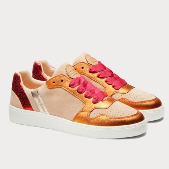Scotch & Soda Shoes - SCOTCH & SODA Laurite Metallic Genuine Leather Sneakers Tan Orange Pink Size 6